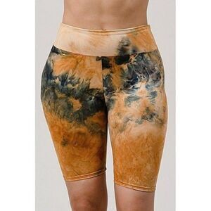 S/M Tie Dye High Waisted Biker Shorts - 3 Inch Waist‎ Brown/Black